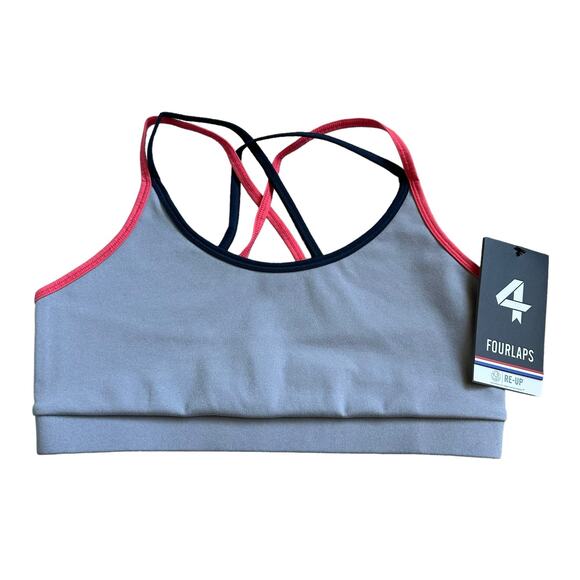 FOURLAPS Vitality Sports Bra Silver Pink Blue Women's Size Small NWT Running Gym - Picture 1 of 9